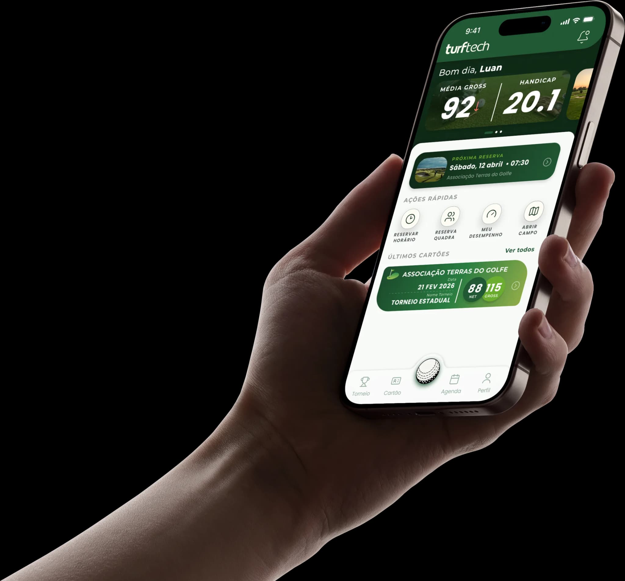 Telas do aplicativo TurfTech em dois smartphones