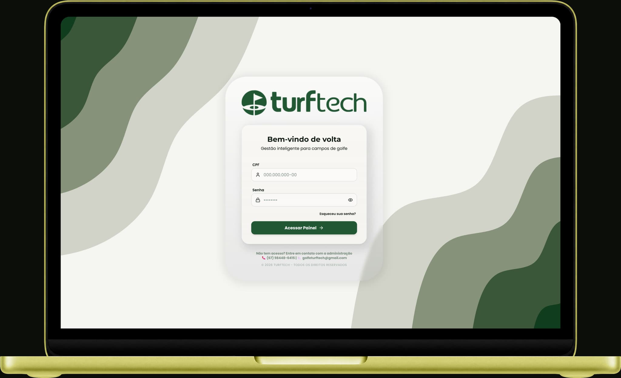 Painel de gestão web da TurfTech